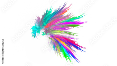Abstract illustration with feather-like objects in colorful neon colors.