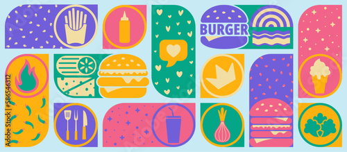 Stunning colorful vector illustration burger craze with social media banner. Indulge in our juicy and savory hamburger poster that's perfect for any occasion, like restaurant or hotel promotion or ads