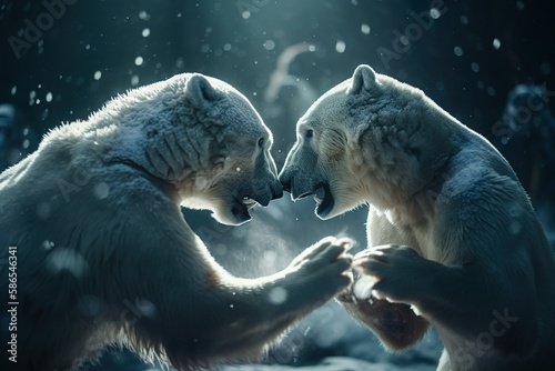 Stampa su tela 2 polar bears fighting ,generative Ai