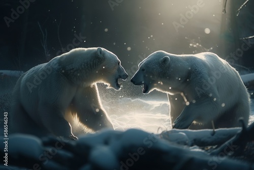 Fotografia 2 polar bears fighting ,generative Ai