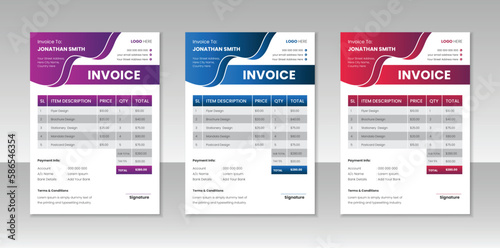 Modern & Stylish  Invoice design template. Bill form business invoice accounting.