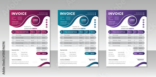 Modern & Stylish  Invoice design template. Bill form business invoice accounting.