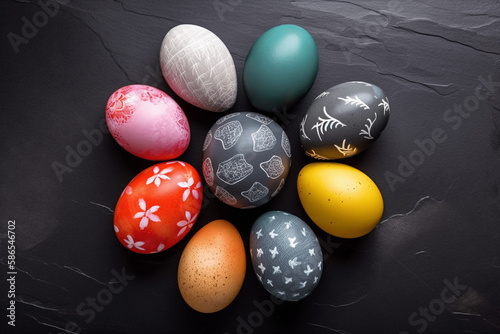 Easter egg   Cute adorable Easter eggs background. Group of colorful eggs and spring flowers