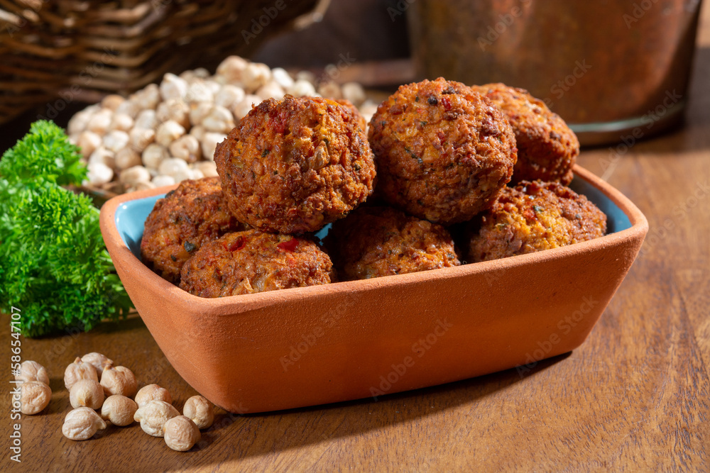 Cooking of healthy vegetarian food, tasty chick pea falafels Cooking of healthy vegetarian food, tasty chick pea falafels
