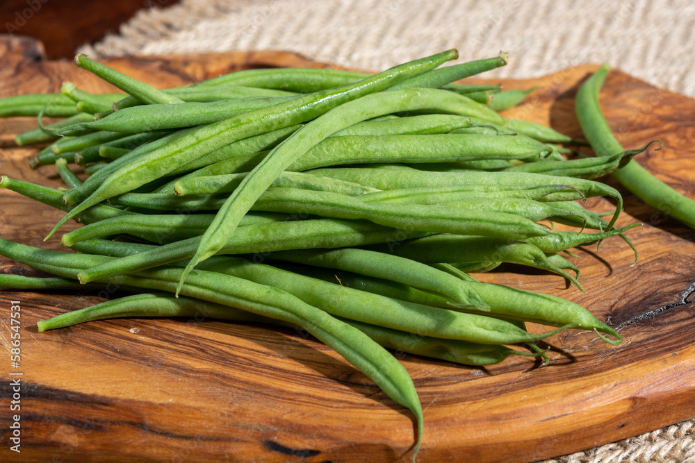 Raw fresh organic green beans ready to cook