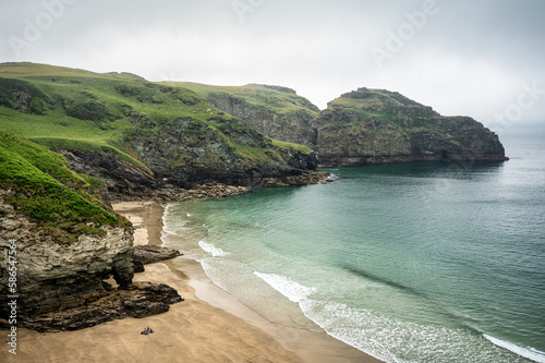 A view of lush cliffs along the coastline of Cornwall photo