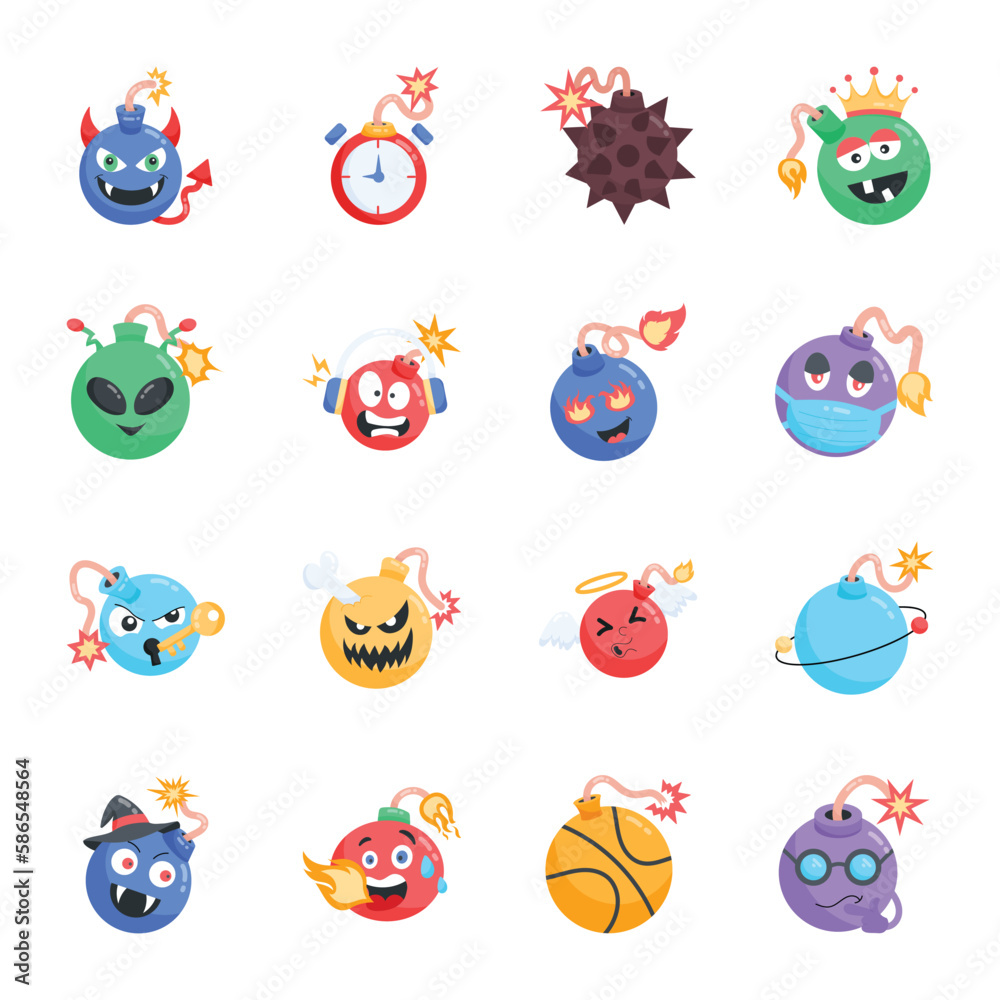 Obraz premium Modern Pack of Emoji Bombs Flat Stickers