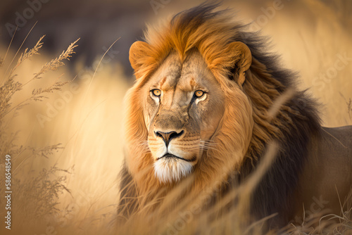 portrait of a Regal Lion of the African Savanna - Generative AI
