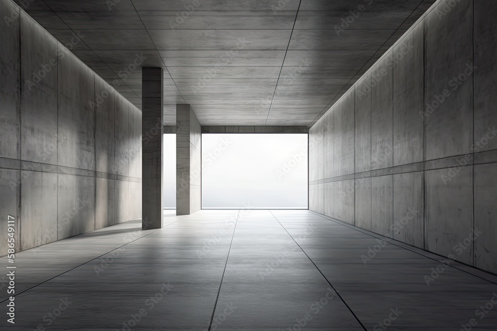 an Empty Room with Concrete Walls and Pillars. Generative AI an Empty Room with Concrete Walls and Pillars. Generative AI