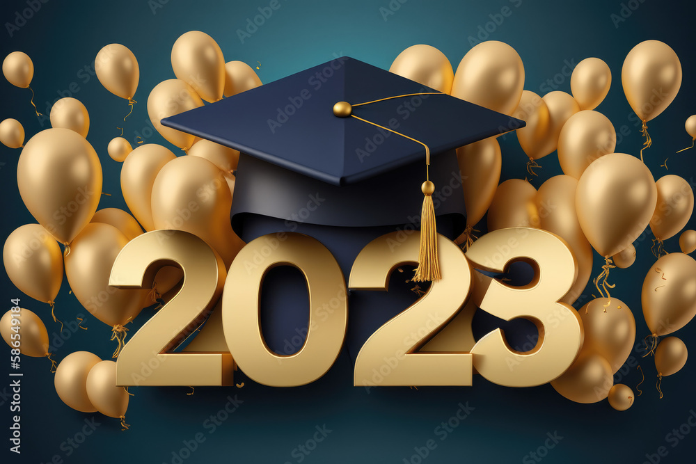 Graduation greeting 2023 3D design. AI Generated. Stock Illustration