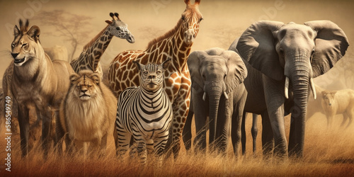 Group of many African animals Generative AI © bahadirbermekphoto