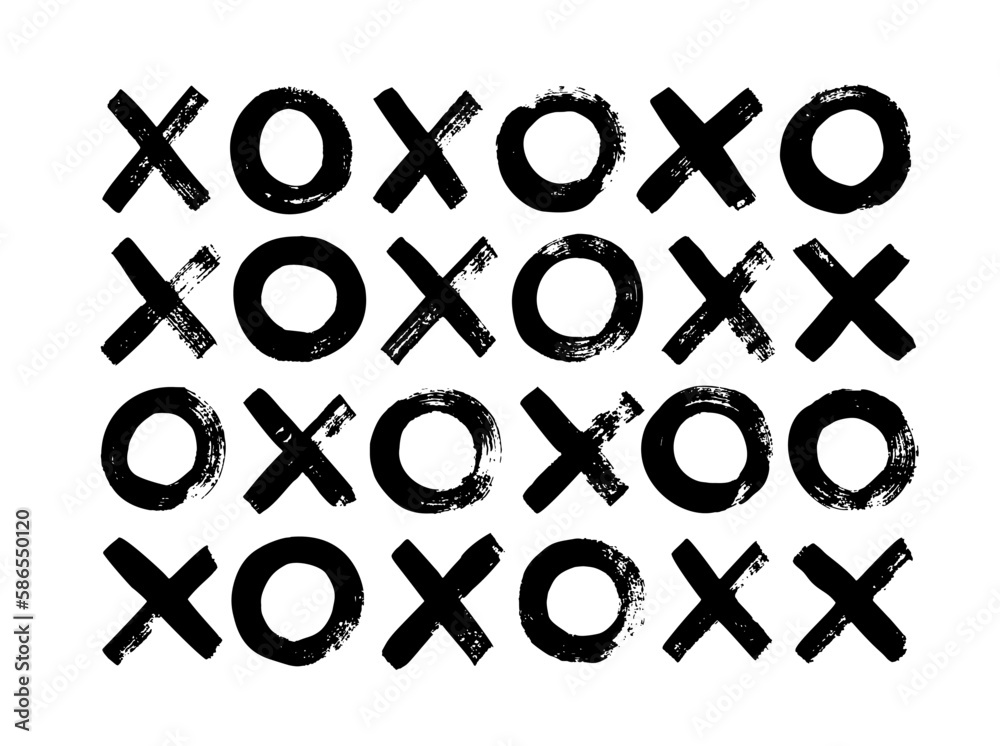 Cross marks and circles isolated on white background. Abstract simple