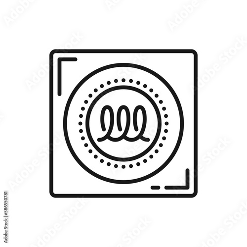 Induction stove with coil burner isolated outline icon. Vector kitchen utensil, electric cooking appliance, tableware or cookware item, wireless stove