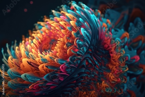 vibrant flower in striking contrast against a black background. Generative AI