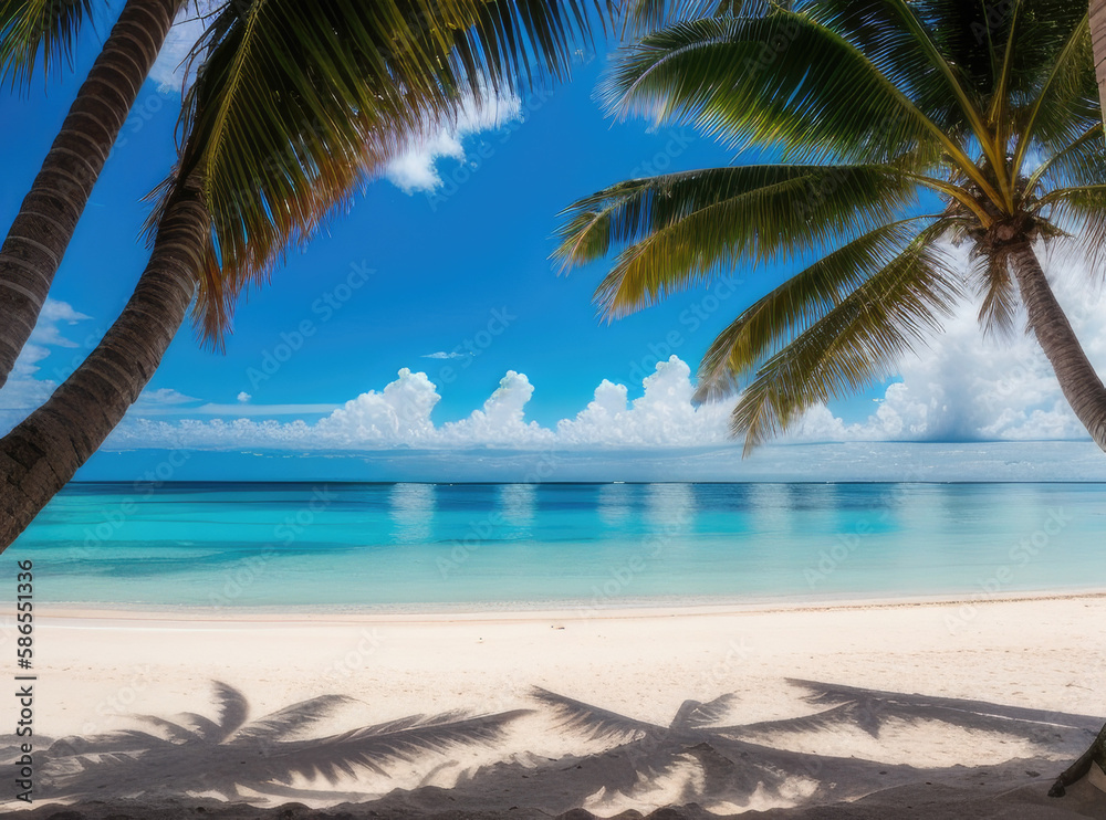 Fototapeta premium tropical beach with palm trees and sea background