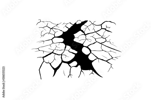 Split, crack and black hole in the wall or on the ground. Damage from natural disasters, earthquakes or drought. Catastrophe after the war.