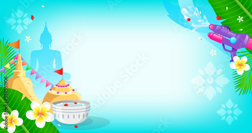 Songkran festival banner background vector design. Thai New Year Holidays. Water festival.