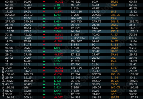 Stock exchange board background, market index graphs and charts, vector ticker display. Stock exchange screen with financial trade index rates, finance fund stocks price increase and decrease charts