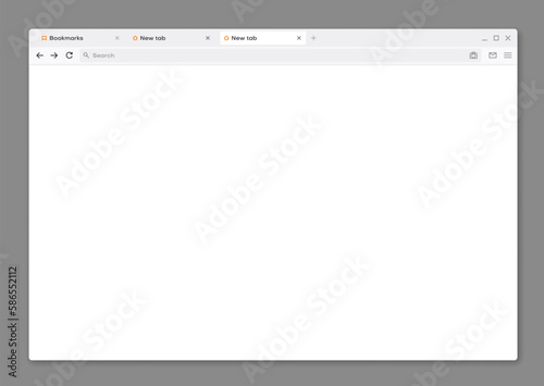 Internet web browser window interface mockup, vector template of computer page screen. Website browser tab or PC internet window blank frame of web site tab with search bar, webpage background mock up