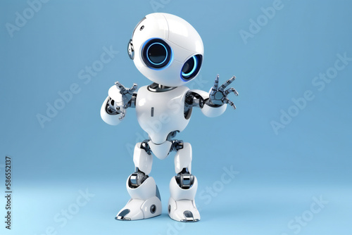 Cute white robot pointing at something, copy space, ai generated © Sandu