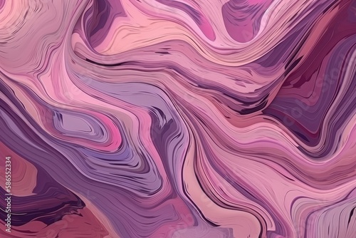colorful abstract background with flowing waves in shades of purple and pink. Generative AI