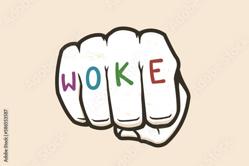 Fist with a WOKE text written on fingers vector illustration