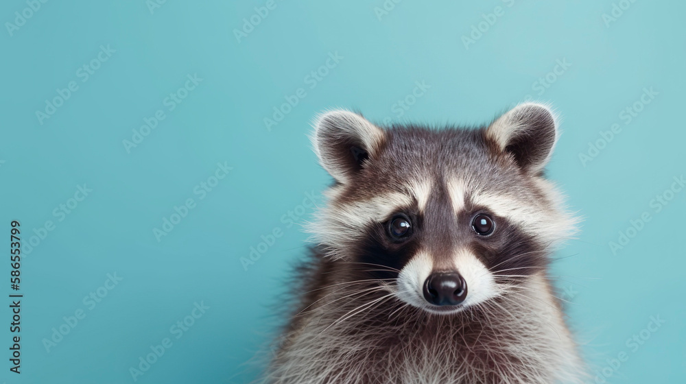 Raccoon banner. Copy space, background. Generative AI.