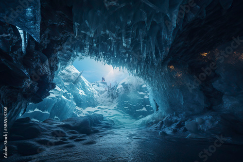 Ice Cave landscape. Generative AI.