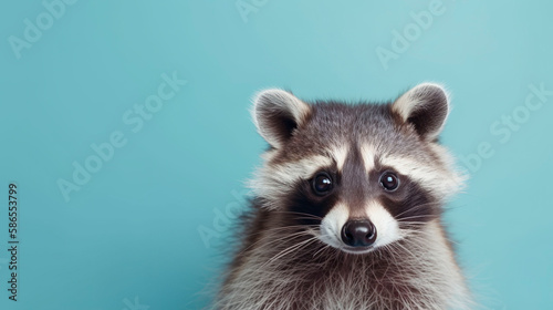 Raccoon banner. Copy space, background. Generative AI. © YULIYA