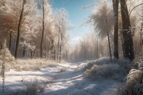 Forest in winter. Landscape. Generative AI.