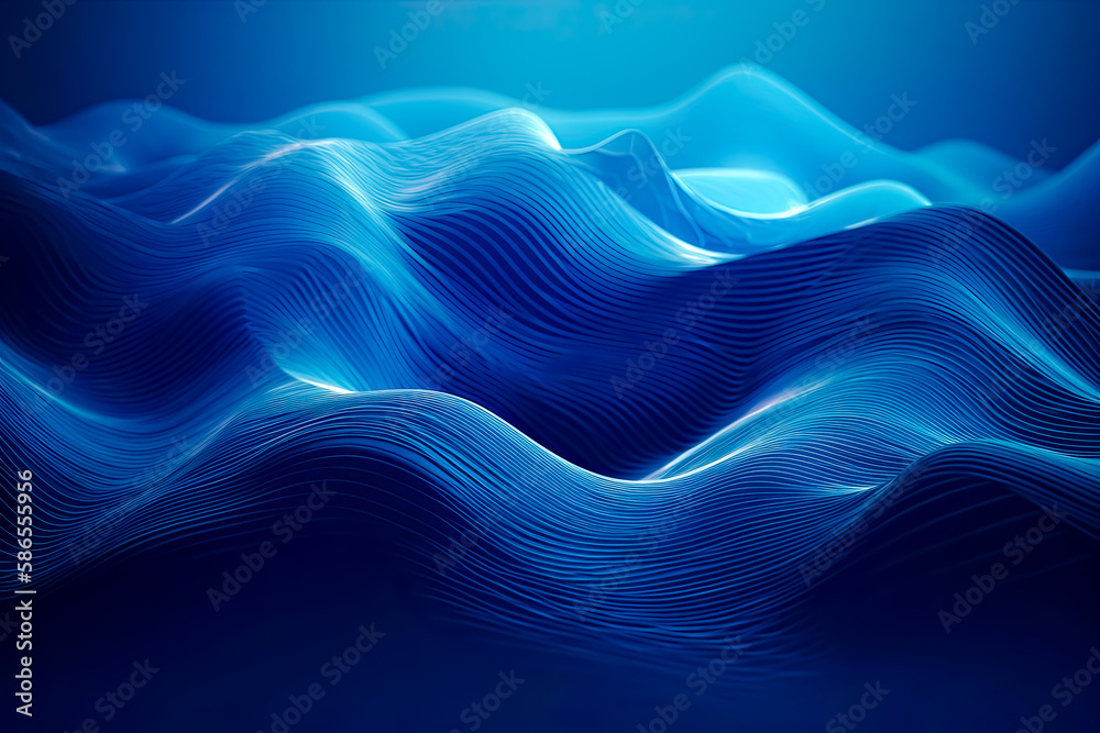 Blue wavy abstract background. - Generative Ai - Curves, Lines, Waves, Patterns, Design, Art, Graphic, Modern, Contemporary, Creative.