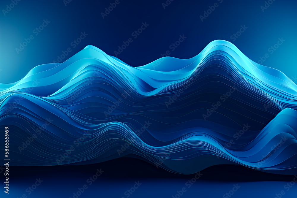 Blue wavy abstract background. - Generative Ai - Curves, Lines, Waves