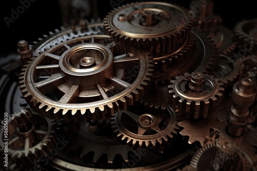 close-up view of interlocking gears in motion. Generative AI