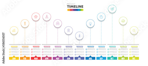 infographic Project timeline graph for 12 months modern diagram calendar, presentation vector infographic.