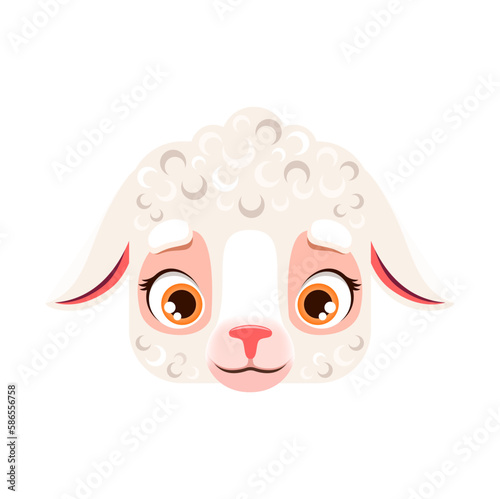 Cartoon sheep or lamb kawaii square animal face. Cute farm creature, baby jumbuck portrait. Isolated vector ewe or mutton character. App button, icon, graphic design element