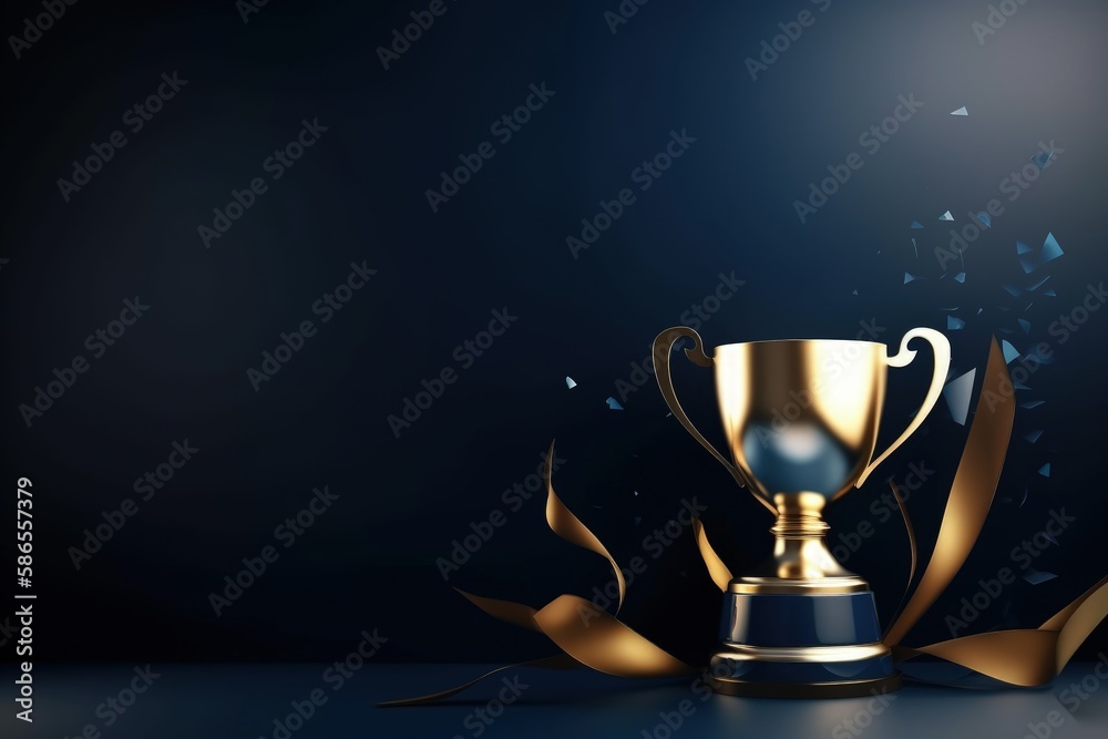 Golden trophy illustration on dark blue background. Generative AI Golden trophy illustration on dark blue background. Generative AI