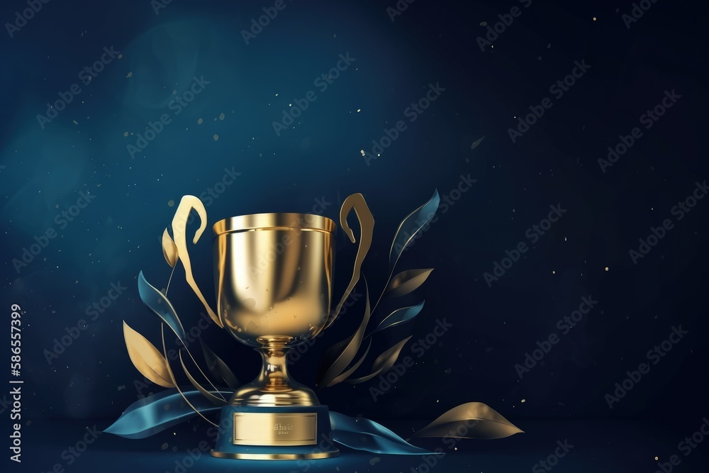 Golden trophy illustration on dark blue background. Generative AI Golden trophy illustration on dark blue background. Generative AI