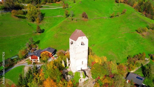 Jaufenburg - St. Leonhard in Passeier - South Tyrol - 4k Flight aerial view drone footage	 photo