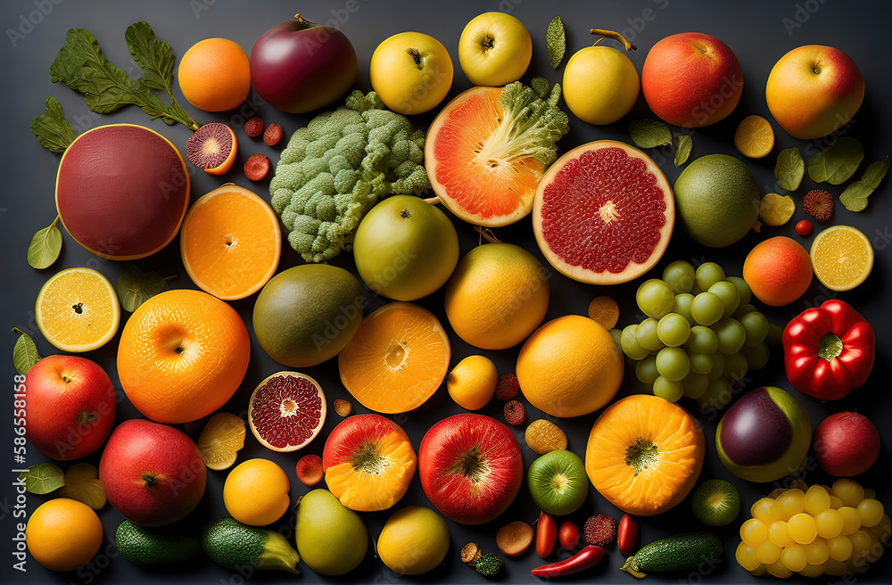 a large group of fruits and vegetables arranged in a circle - Generative AI a large group of fruits and vegetables arranged in a circle - Generative AI