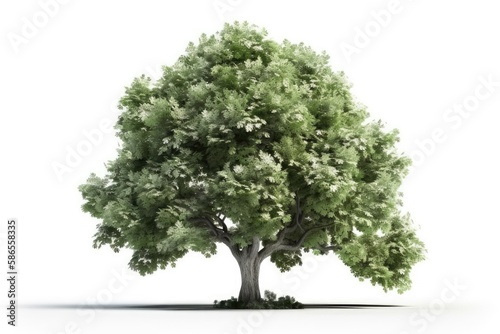 tall tree with lush green leaves isolated on a white background. Generative AI