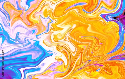 Hand Painted Background With Mixed Liquid Blue  Yellow Paints. Abstract Fluid Acrylic Painting. Marbled Colorful Abstract Background. Liquid Marble Pattern. 