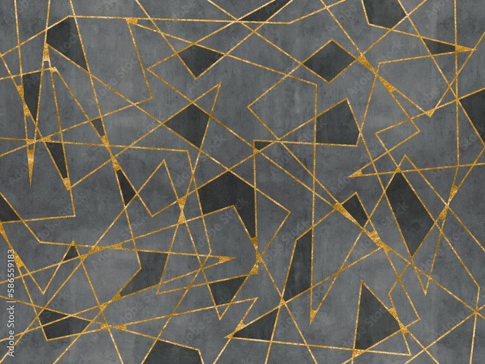 Goldene, abstrakte Linien auf grauem Beton Hintergrund