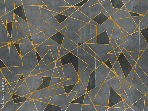Obraz na płótnie Goldene, abstrakte Linien auf grauem Beton Hintergrund w salonie