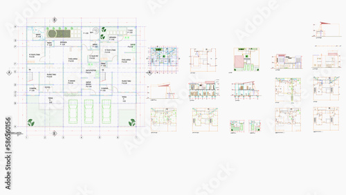Simple dream shop house blueprint illustration, simple minimalist home layout blueprint vector