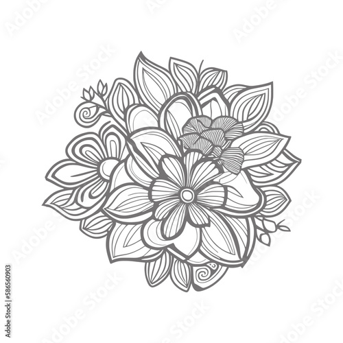 Line art drawn Flowers bouquet. Line art for adult coloring book style. Vector illustration for coloring page.