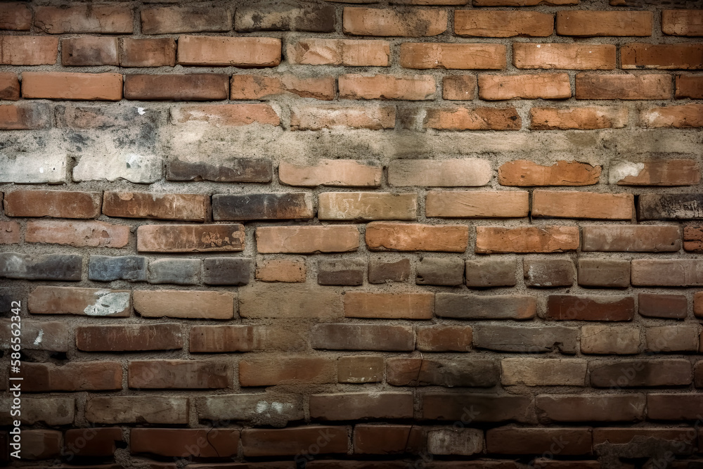 Fototapeta premium Brick Wall Background. - Generative Ai - Texture, Pattern, Red, Brown, Rough, Grunge, Vintage, Old, Weathered.