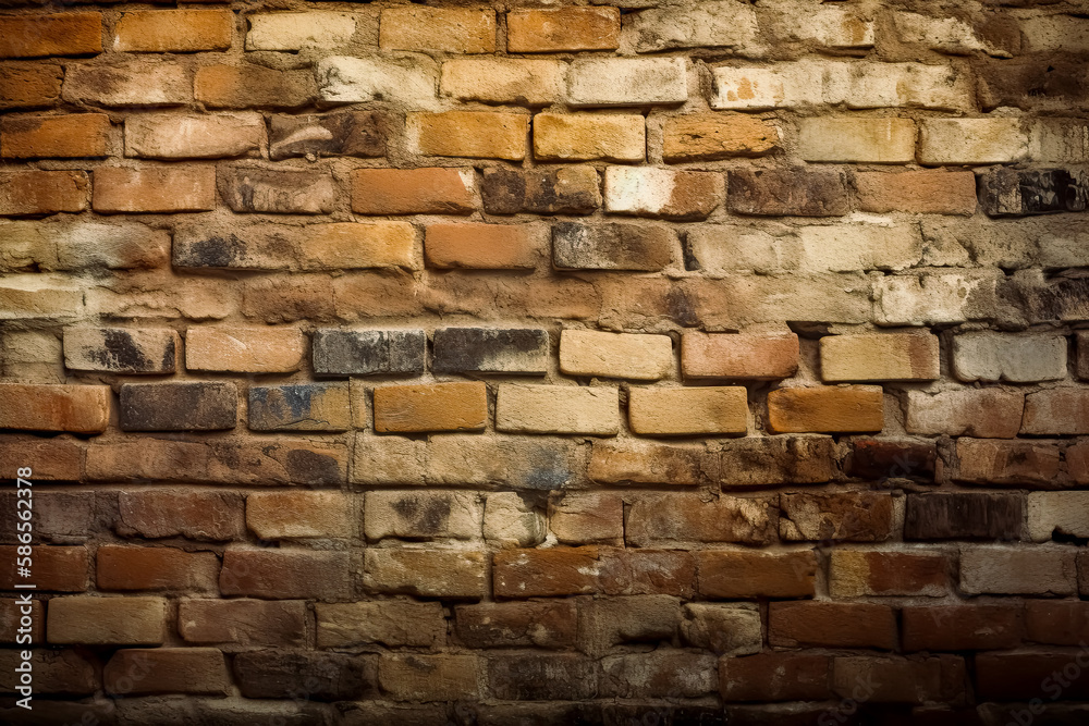 Fototapeta premium Brick Wall Background. - Generative Ai - Texture, Pattern, Red, Brown, Rough, Grunge, Vintage, Old, Weathered.