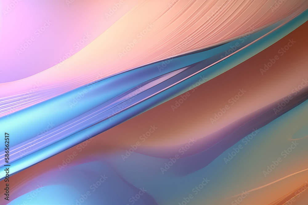 Abstract 3d render iridescent neon holographic twisted wave in motion. Pastel colorful gradient design element for background. Generative AI Abstract 3d render iridescent neon holographic twisted wave in motion. Pastel colorful gradient design element for background. Generative AI