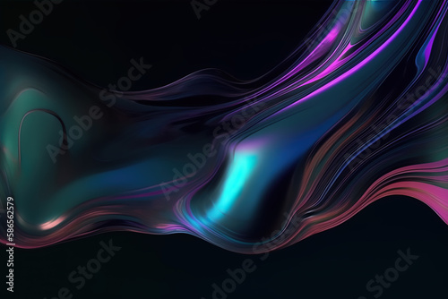 Abstract fluid petrol holographic neon curved wave in motion colorful and vivid background, Generative AI.