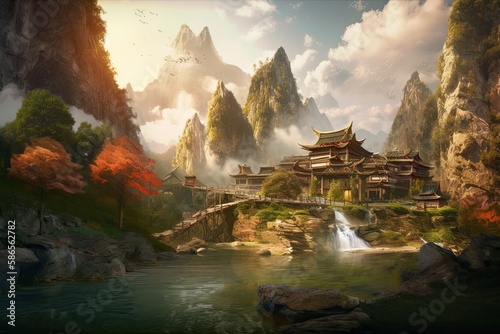 Exploring Nature's Wonders in Ancient Chinese Landscape: A Traveler's Tale, Generative AI
